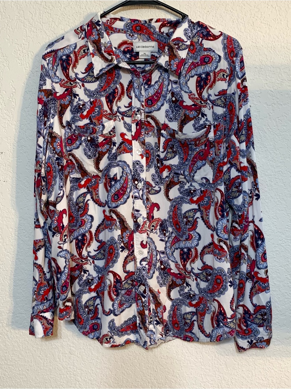 Liz Claiborne White Button-Down Shirt with Red, Blue & Brown Paisley size XL - Picture 2 of 6